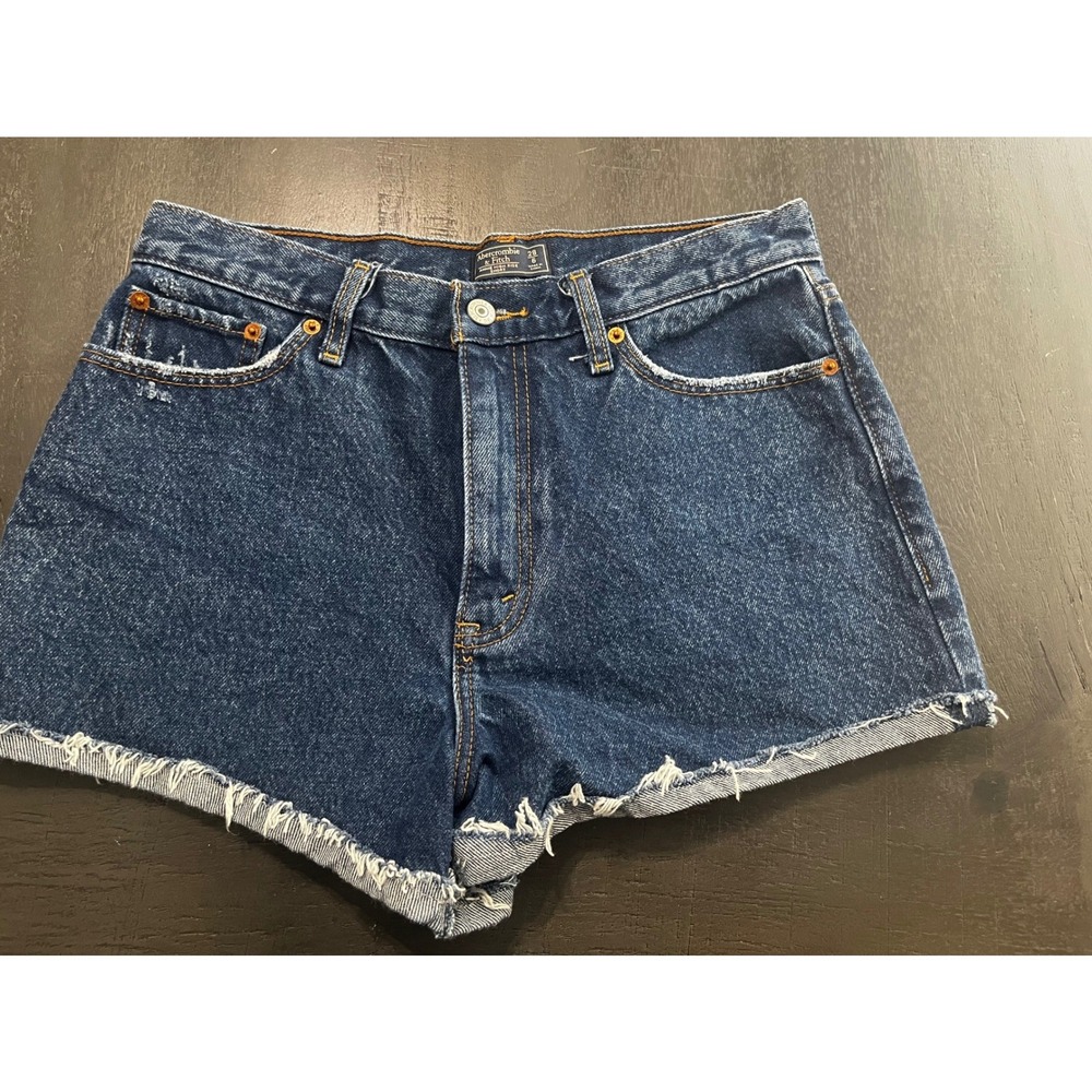 Abercrombie Fitch Annie High Rise Short Denim Raw Hem Blue Womens Size‎ 6